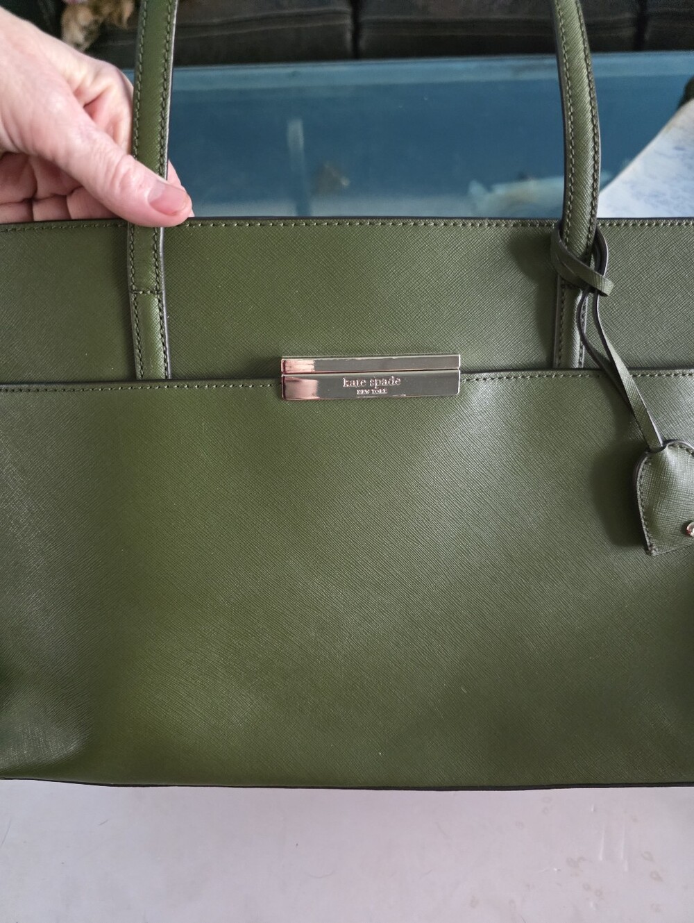 New kate spade Olive Green Saffiano Leather Tote